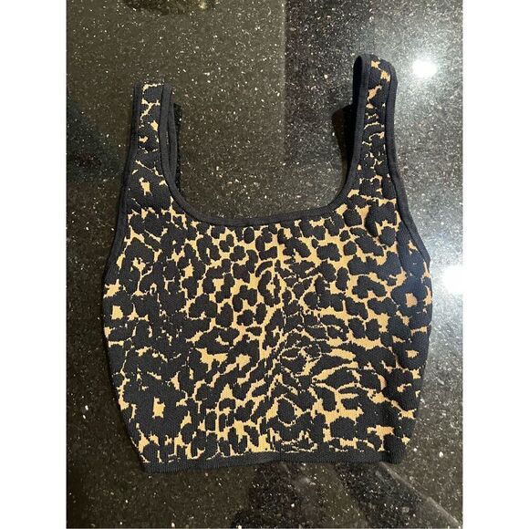 Babaton Aritzia Leopard Print Thick Crop Top Women's Black and Yellow size XXS - Picture 2 of 5